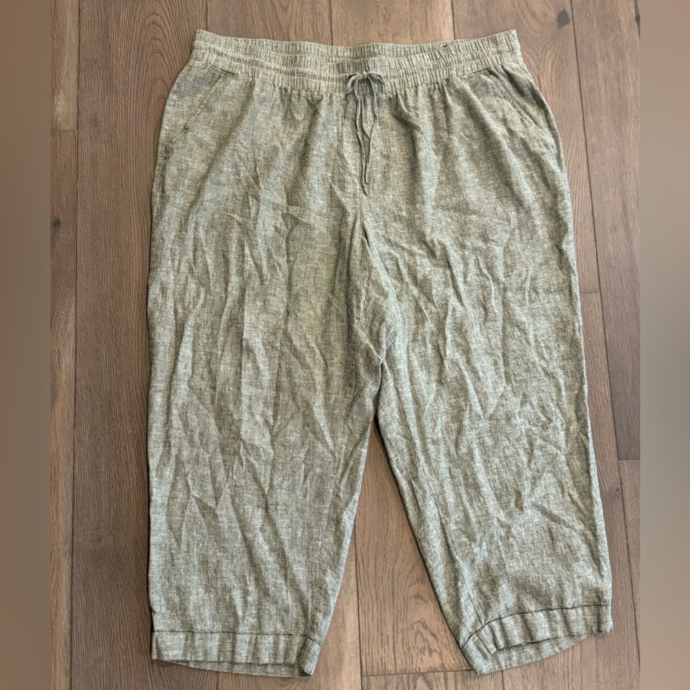 Jones New York Signature Linen Blend Crop Pant Women 2X Green Boho Casual Light
